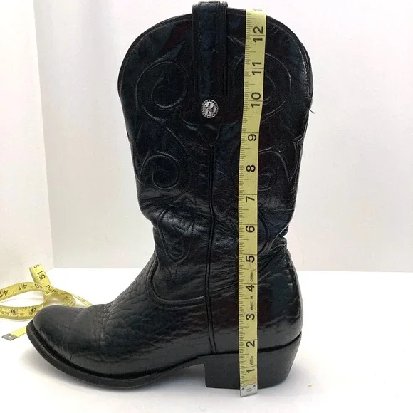 Montana Western Cowboy Boots Mens 7.5 E Bull Hide Leather Black Emboidered - Picture 11 of 11